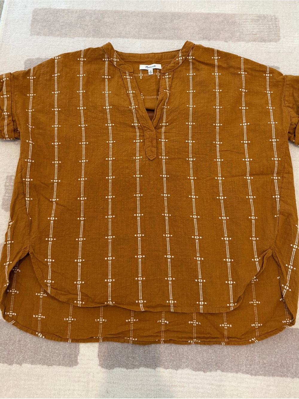 Madewell Ochre Brown Embroidered Split-Neck Tunic